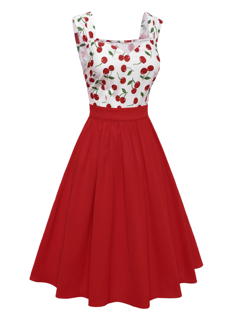 Robe rouge cerise à col cœur manches courtes en dentelle des années 1950