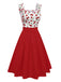 Robe rouge cerise à col cœur manches courtes en dentelle des années 1950