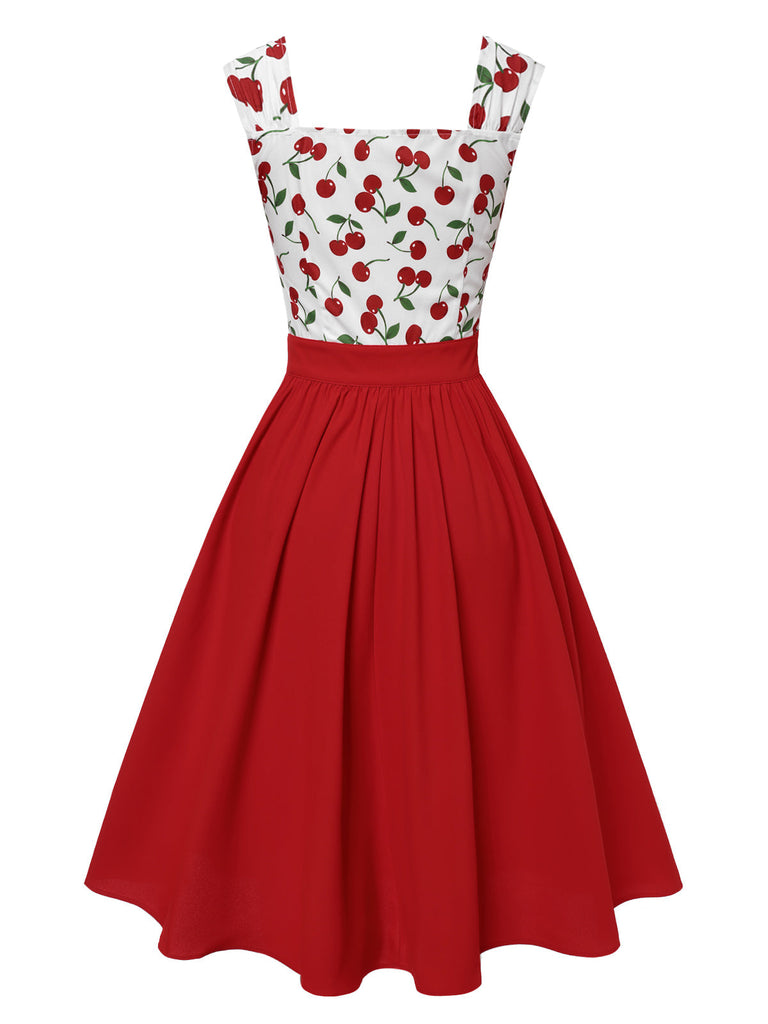 Robe rouge cerise à col cœur manches courtes en dentelle des années 1950