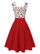 Robe rouge cerise à col cœur manches courtes en dentelle des années 1950