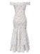 Robe bleue à volants et épaules dénudées motif floral des années 1930