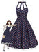 [Pré-vente] Robe licou en coton fleurs bleu foncé avec dentelle des années 1950