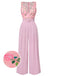 Combinaison ceinturée à col cœur motif roses rose des années 1960