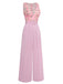 Combinaison ceinturée à col cœur motif roses rose des années 1960