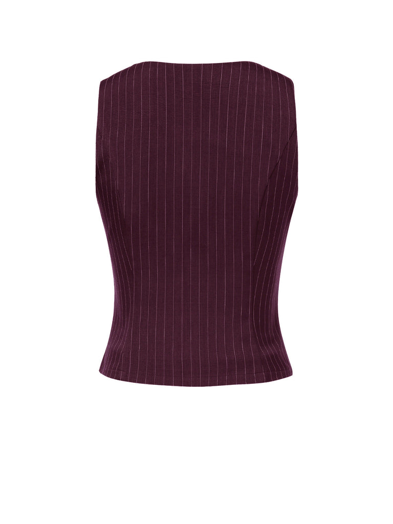 [Prévente] 2PCS Gilet à rayures fines vin rouge et jupe plissée des années 60