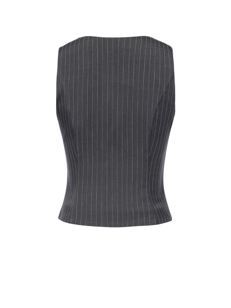 2PCS Gilet à rayures fines gris foncé et jupe plissée des années 60