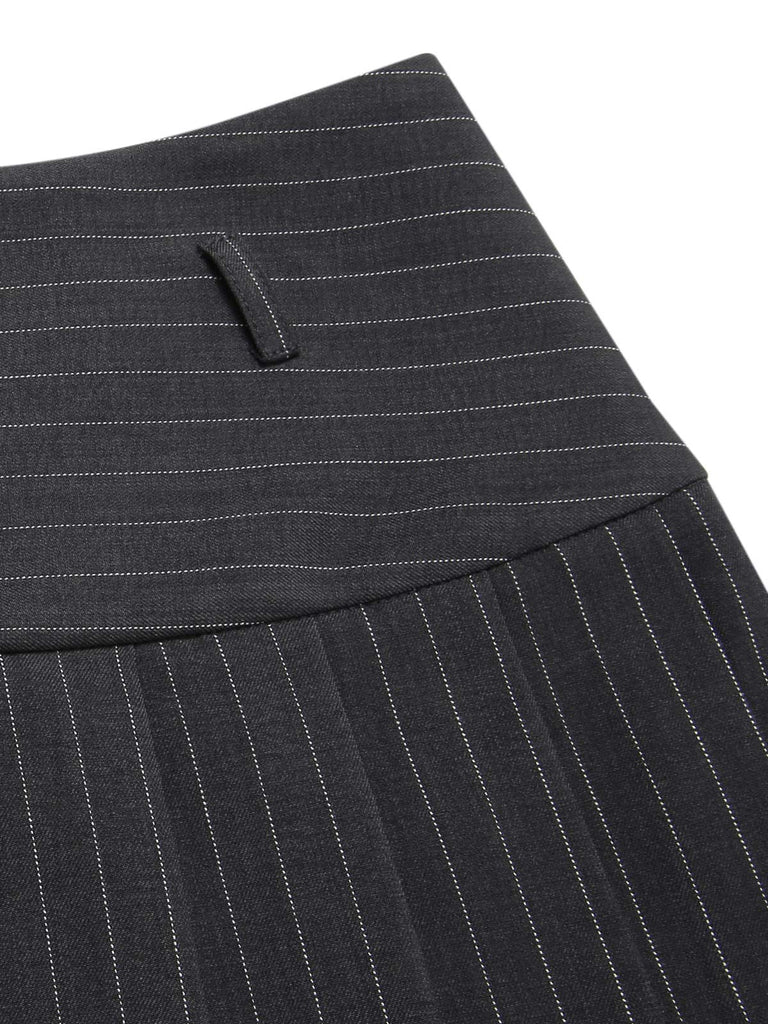 2PCS Gilet à rayures fines gris foncé et jupe plissée des années 60