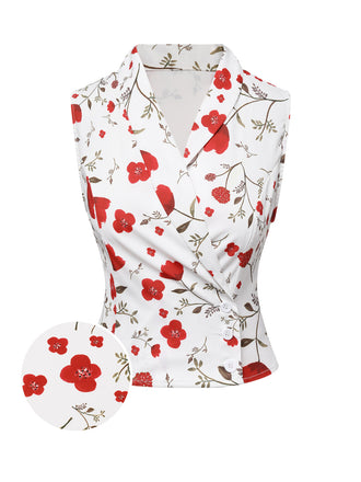 Haut à revers asymétrique à fleurs blanc des années 1930