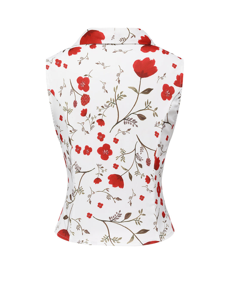 Haut à revers asymétrique à fleurs blanc des années 1930