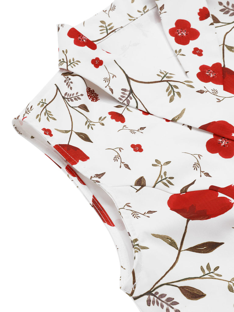 Haut à revers asymétrique à fleurs blanc des années 1930