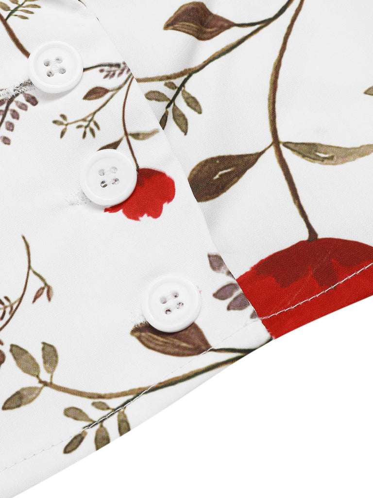 Haut à revers asymétrique à fleurs blanc des années 1930