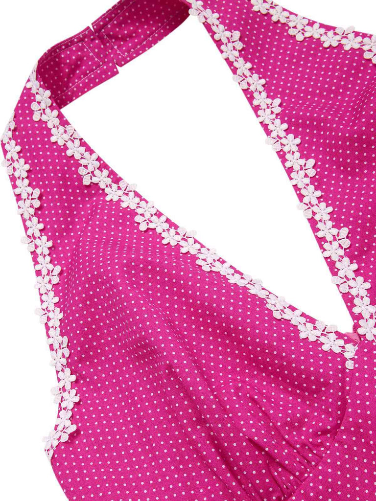 Robe de chambre en coton rose à pois des années 1950