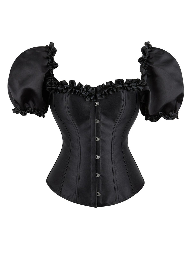 Haut corset noire gothique à manches bouffantes années 1980