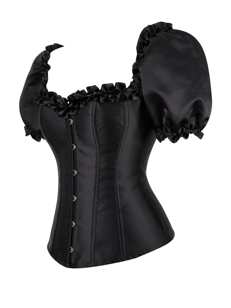 Haut corset noire gothique à manches bouffantes années 1980