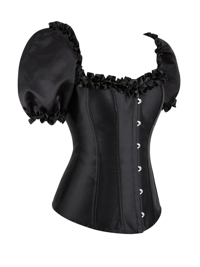 Haut corset noire gothique à manches bouffantes années 1980
