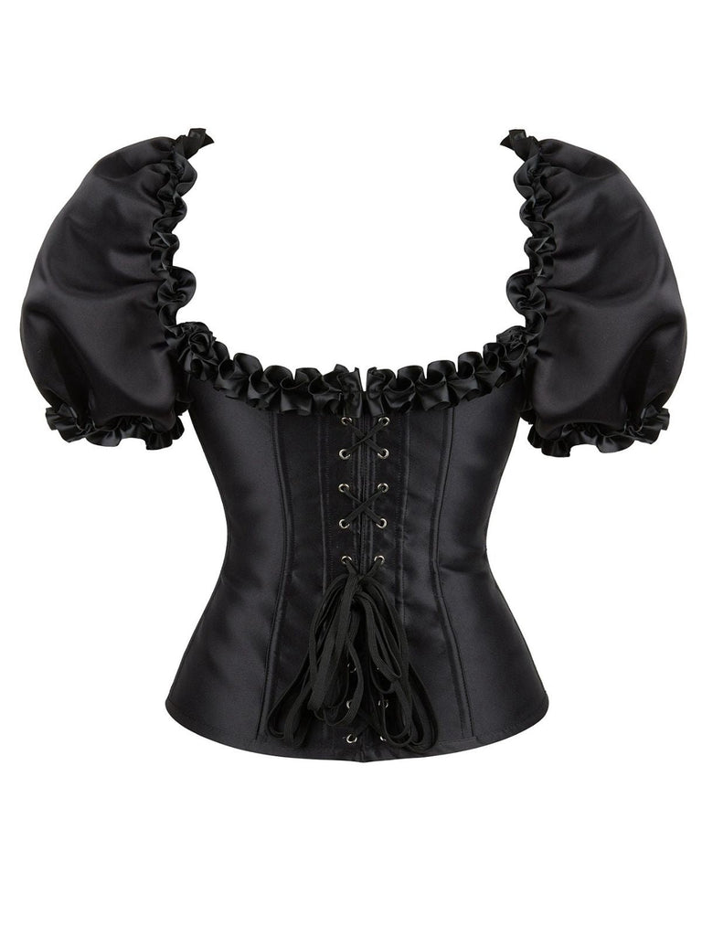 Haut corset noire gothique à manches bouffantes années 1980