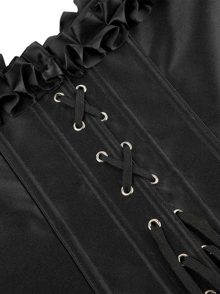 Haut corset noire gothique à manches bouffantes années 1980