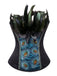 Corset bleu sarcelle brodé de motifs de plumes de paon années 1930