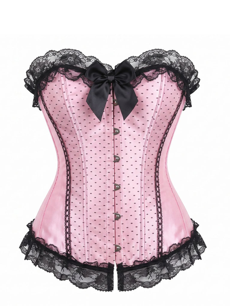 Haut corset en satin à pois et dentelle victorienne Années 1950 - 1
