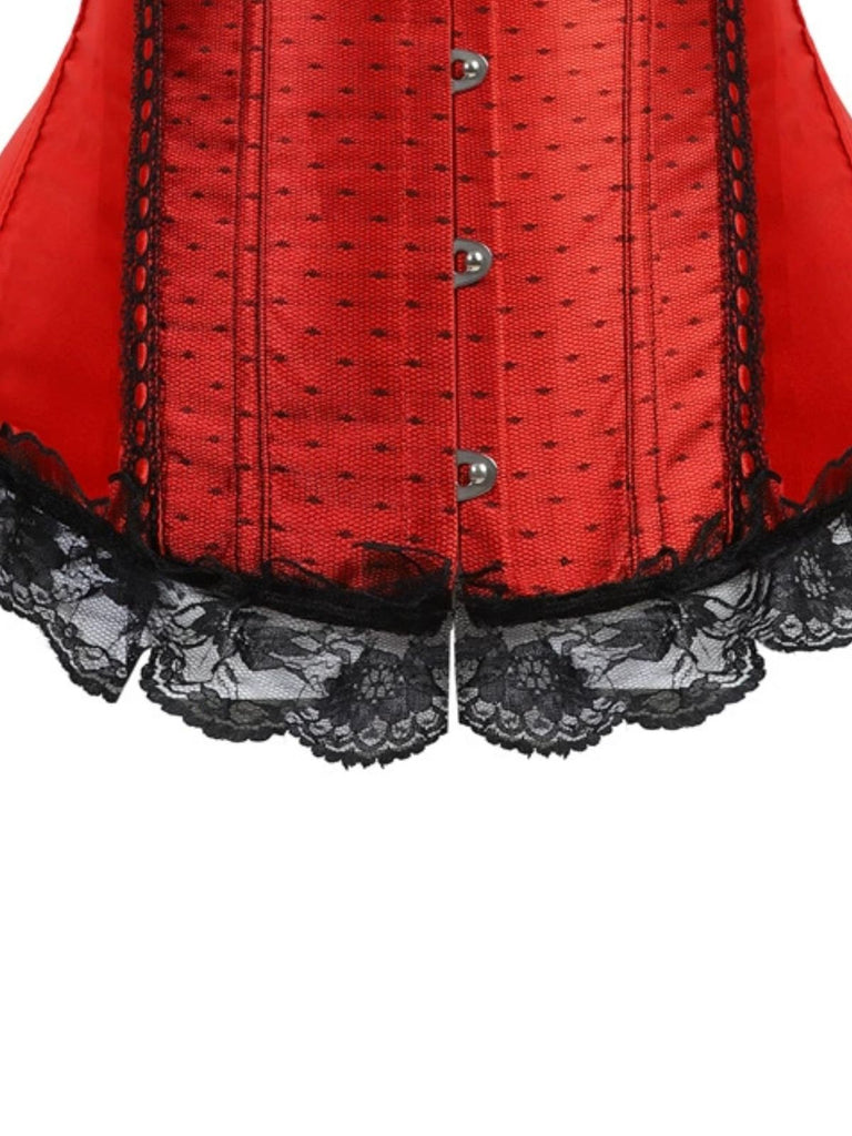 Haut corset en satin à pois et dentelle victorienne Années 1950 - 5