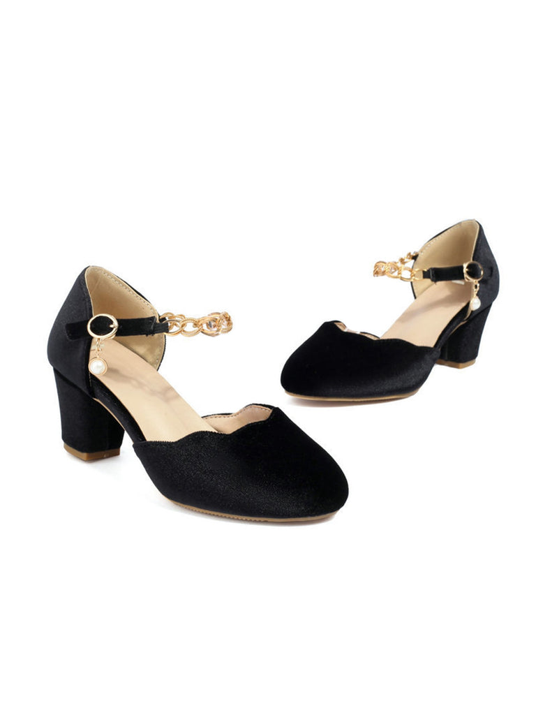 Chaussures à talons hauts en flanelle avec chaîne dorée