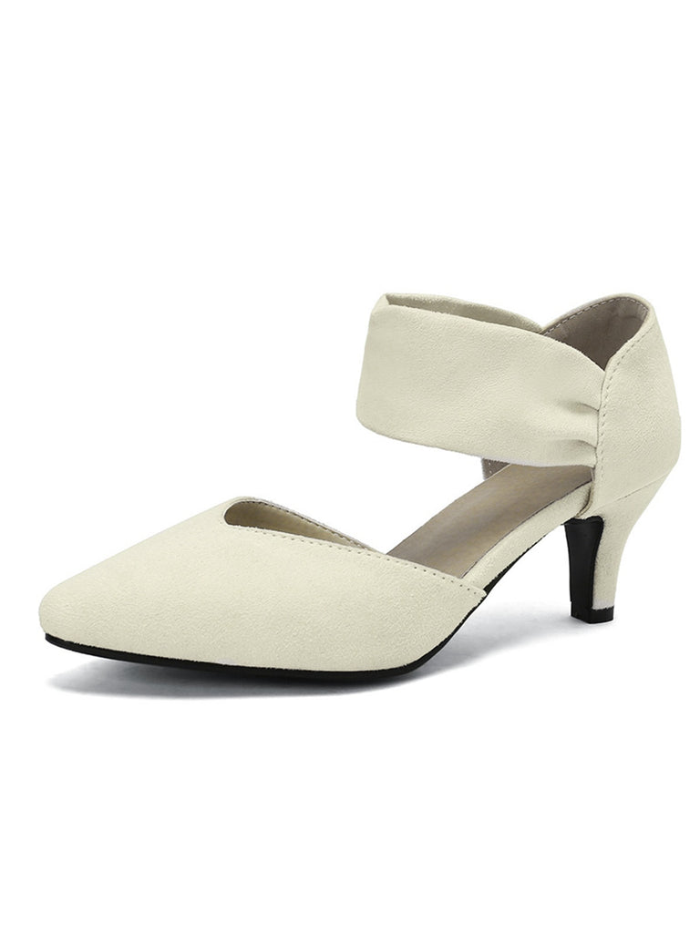 Escarpins rétro à bout pointu en daim à petits talons