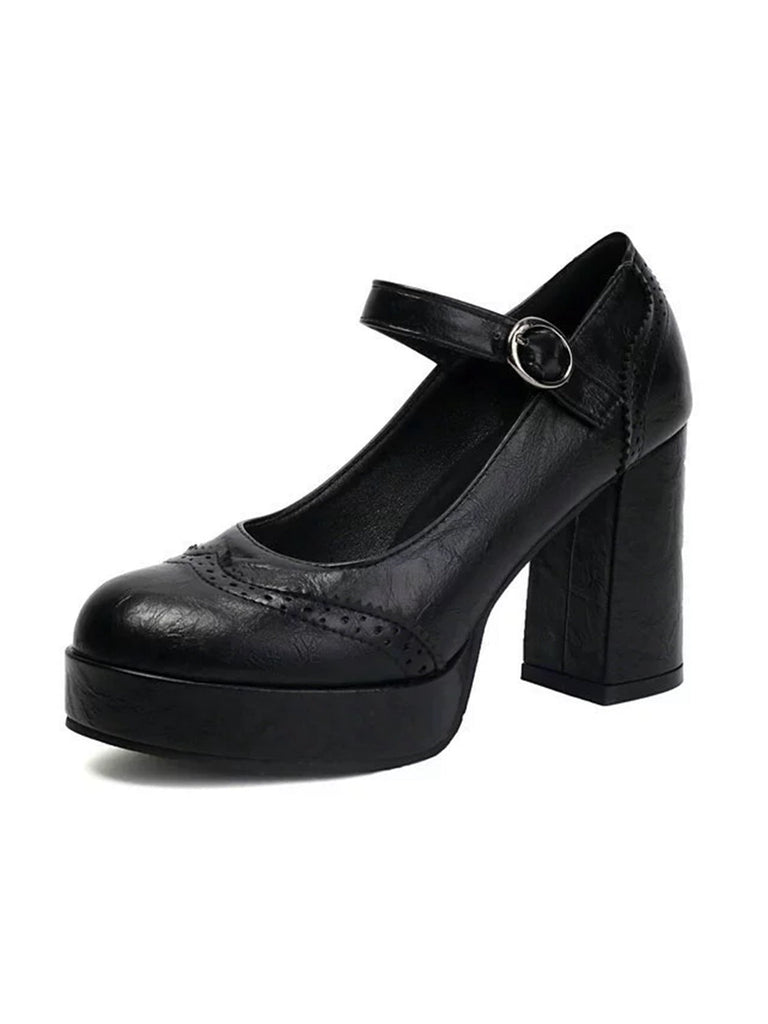 Escarpins vintage à talons épais et bout rond avec boucle