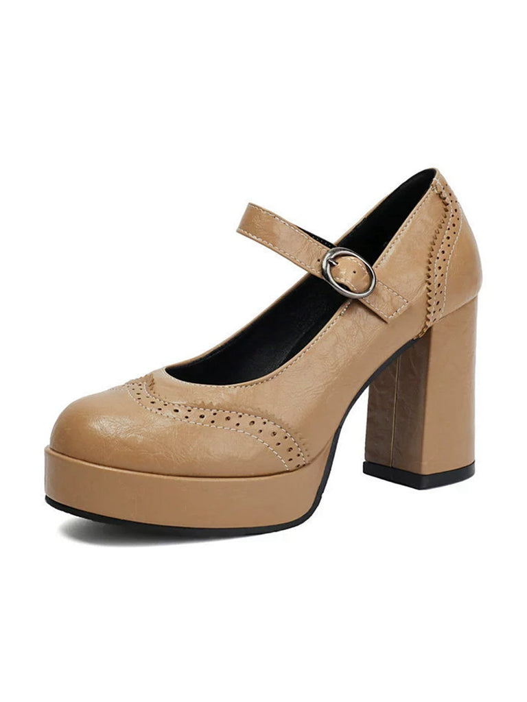 Escarpins vintage à talons épais et bout rond avec boucle