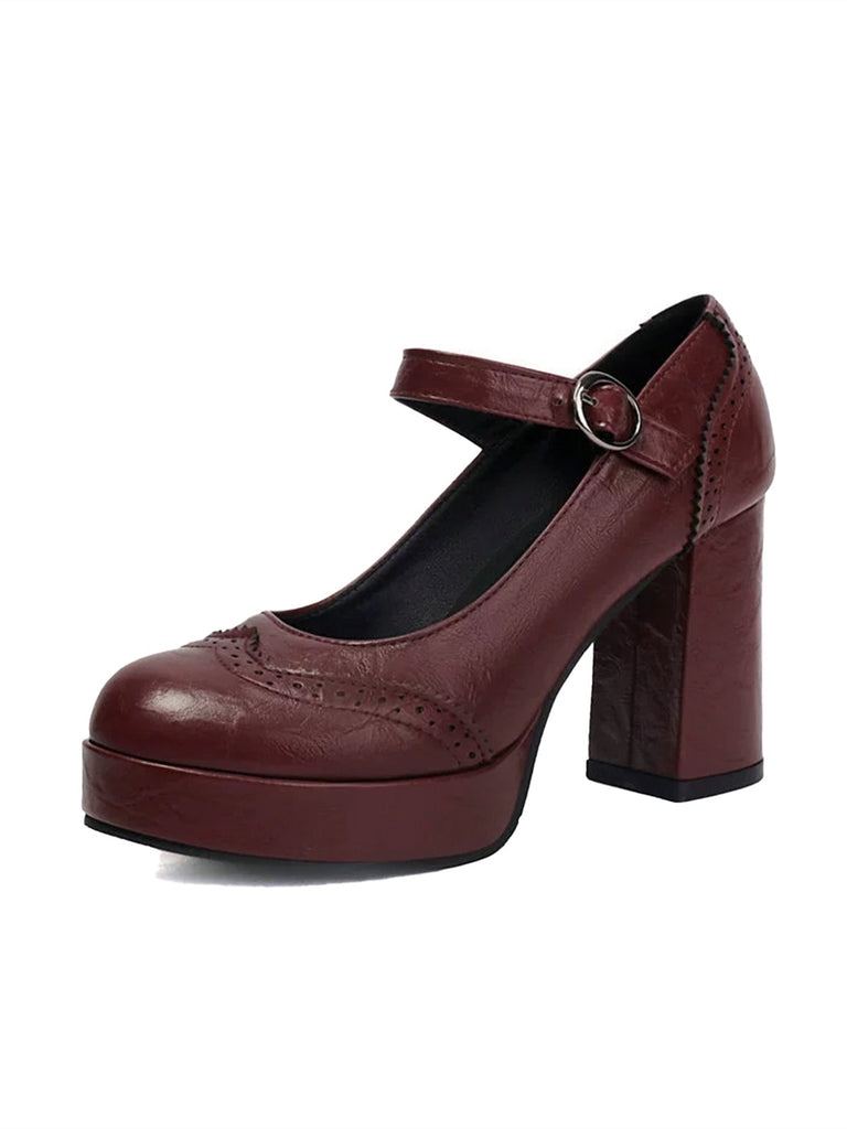 Escarpins vintage à talons épais et bout rond avec boucle