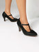 Talons hauts vintage en dentelle patchwork avec bride en T et boucle