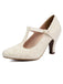 Talons hauts vintage en dentelle patchwork avec bride en T et boucle
