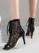 Sandales à talons hauts et bout ouvert patchwork de maille