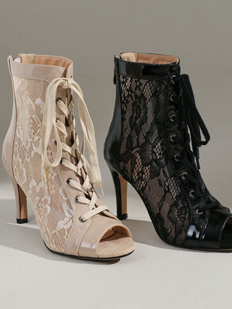 Sandales à talons hauts et bout ouvert patchwork de maille