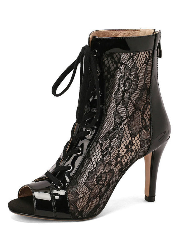 Sandales à talons hauts et bout ouvert patchwork de maille