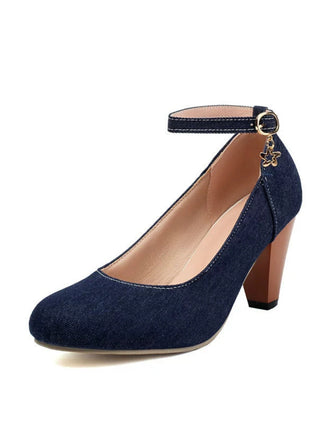 Mary Janes à boucle en jean et talons épais