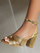 Sandales à talons épais en tricot pailleté vintage avec boucle