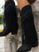 Bottes à talons hauts épais et pompons vintage
