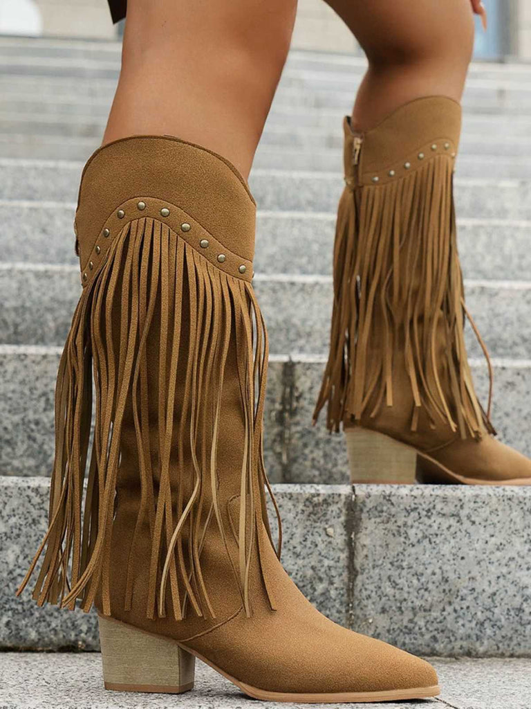 Bottes à talons hauts épais et pompons vintage