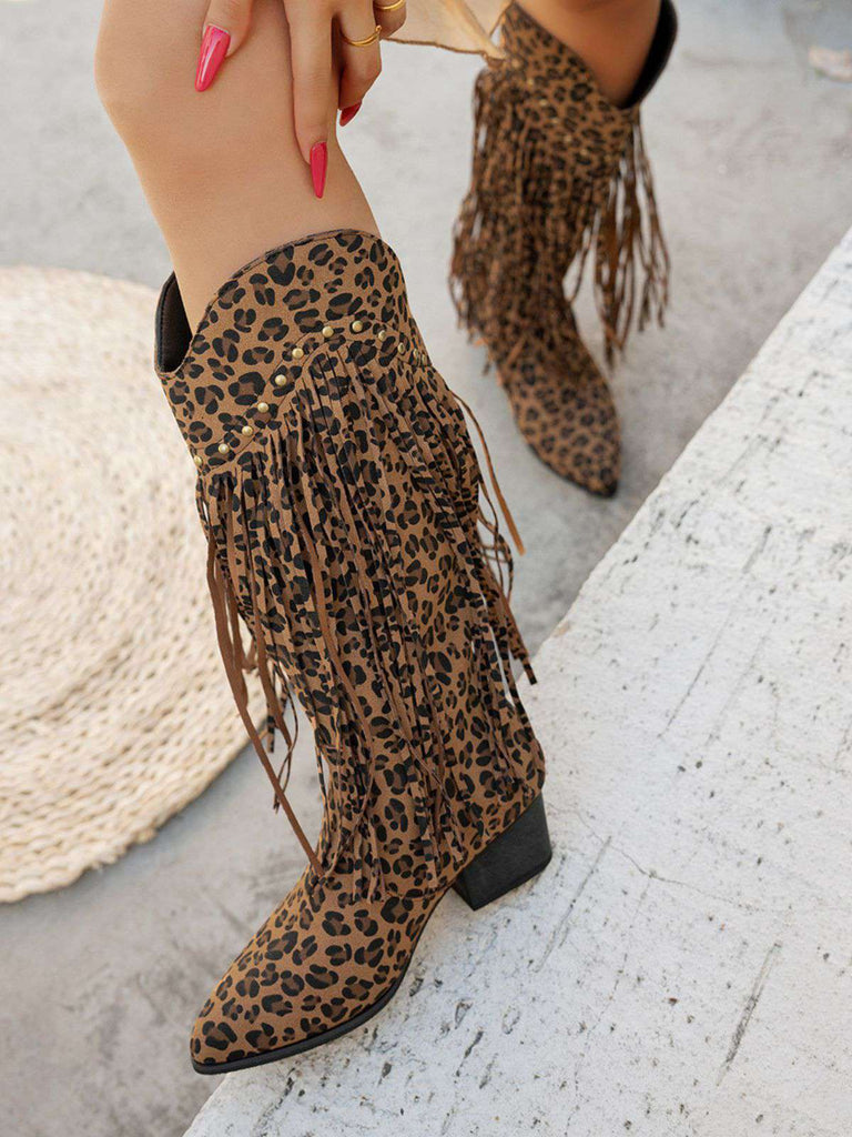 Bottes à talons hauts épais et pompons vintage