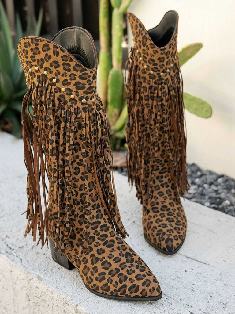 Bottes à talons hauts épais et pompons vintage