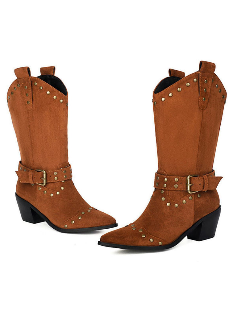 Bottes à talons épais et bout golf clouté en flanelle