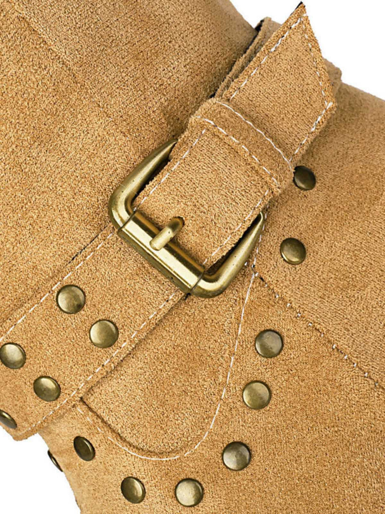 Bottes à talons épais et bout golf clouté en flanelle