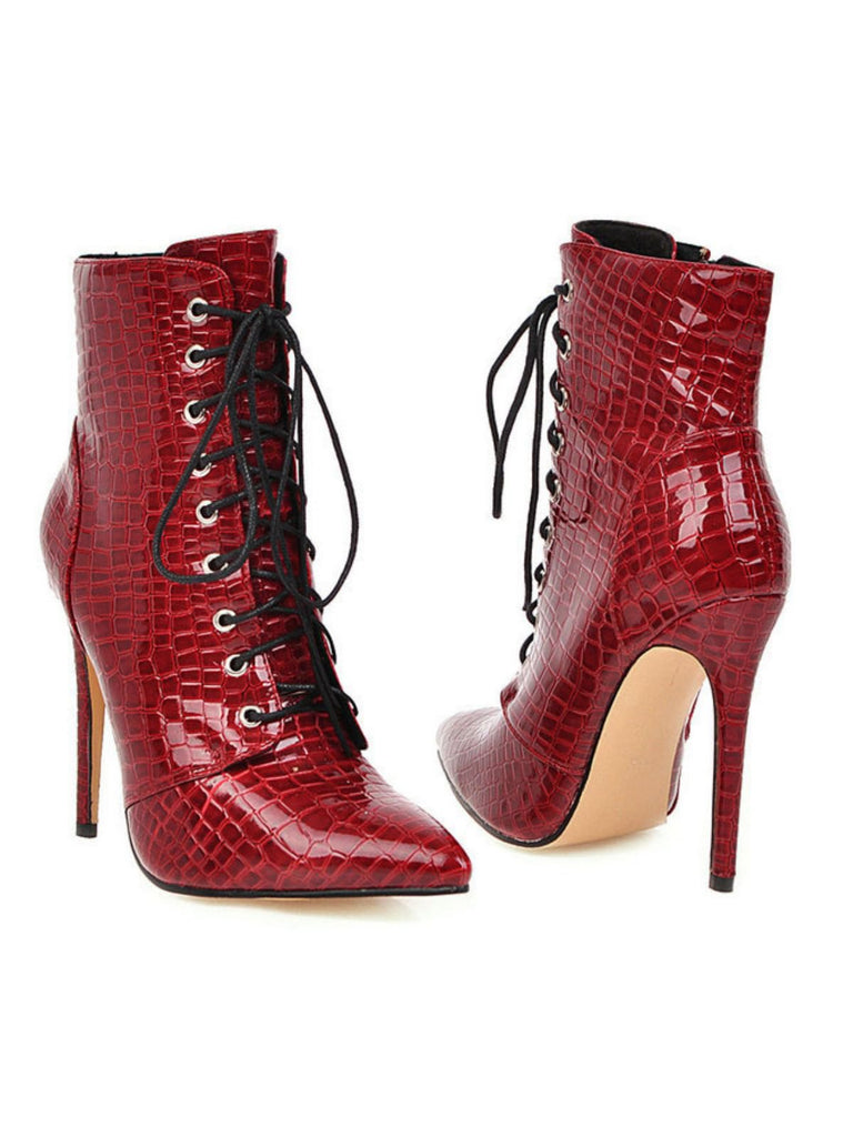 Bottes mi-mollet à lacets en similicuir de crocodile