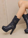 Bottes mi-mollet à talon compensé et bout rond en cuir synthétique