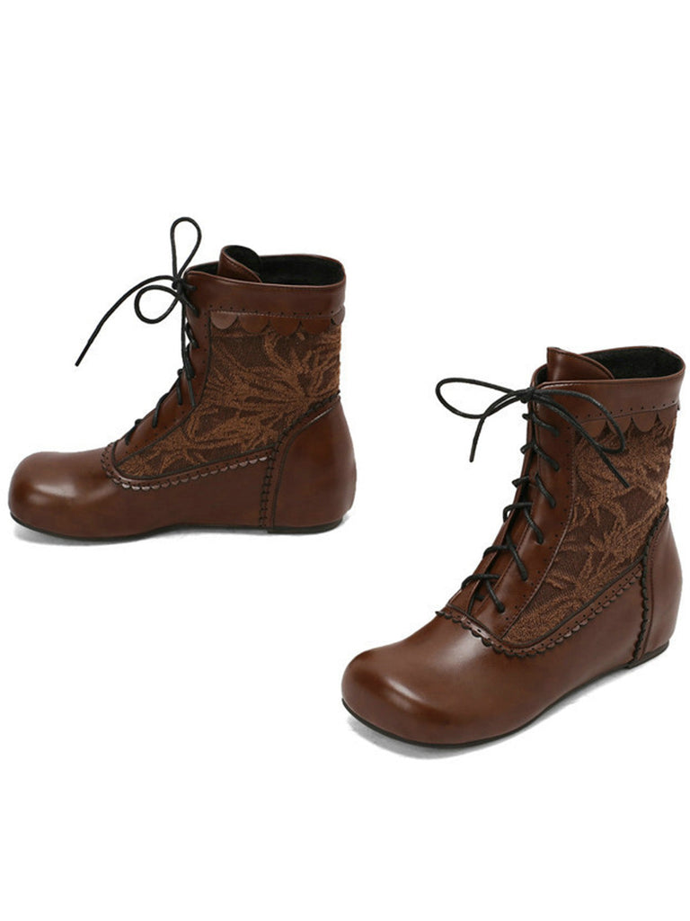 Bottes à lacets brodées vintage avec talon intérieur