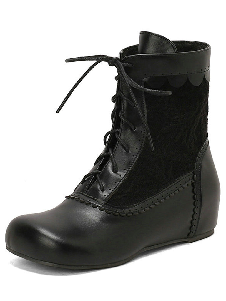 Bottes à lacets brodées vintage avec talon intérieur