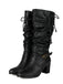 Bottes à talons épais froncés à boucle solide vintage