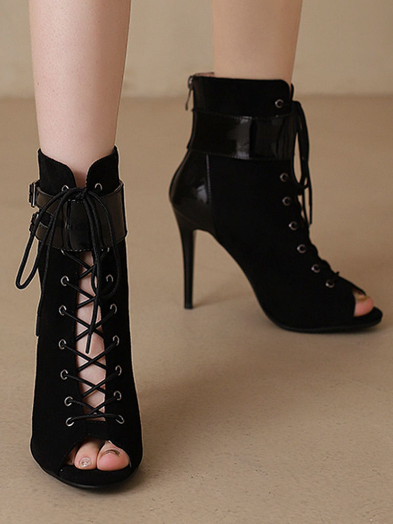 Bottes mi-mollet à bout ouvert et à cordon de serrage en métal