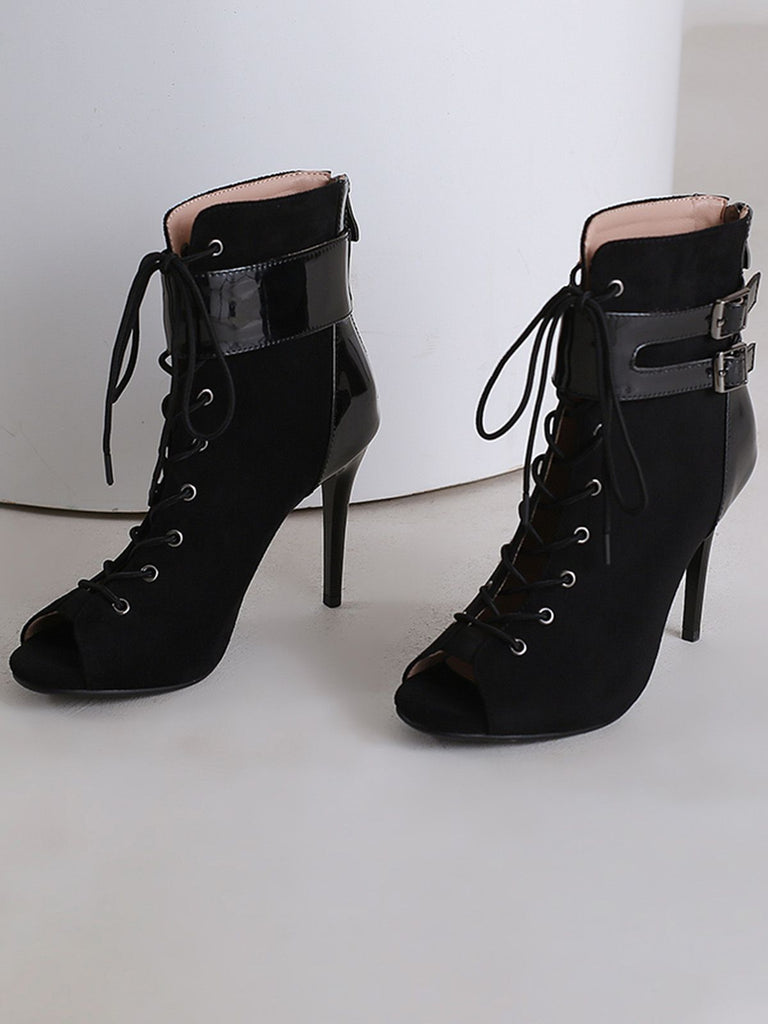 Bottes mi-mollet à bout ouvert et à cordon de serrage en métal