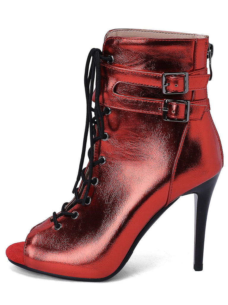 Bottes mi-mollet à bout ouvert et à cordon de serrage en métal